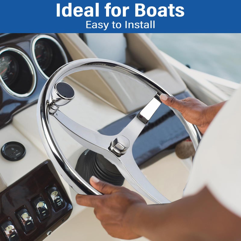 Amarine Made Stainless Steel Boat Steering Wheel 3 Spoke 13-1/2 Inch Dia, Marine Steering Wheel for Seastar and Verado, Stainless Steering Wheel with 5/8 Inch-18 Nut and Turning Knob - Image 3